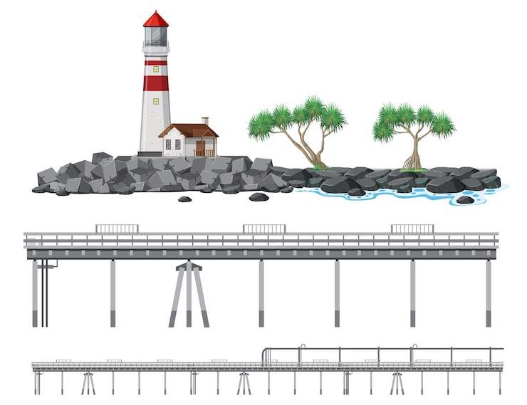 Gratis Vector set strand kust objecten en elementen