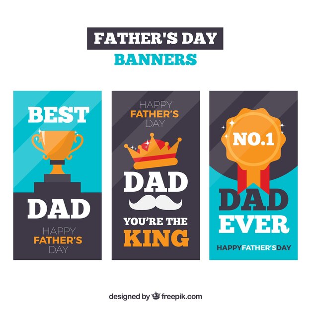 Set vaders dag banners met elementen in vlakke stijl