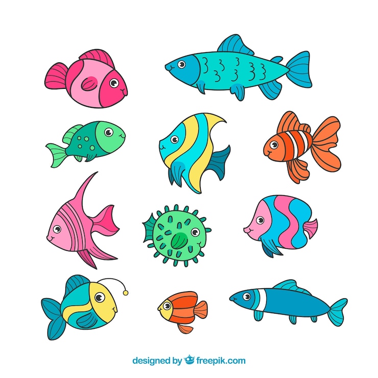 Gratis Vector set van 11 vissen