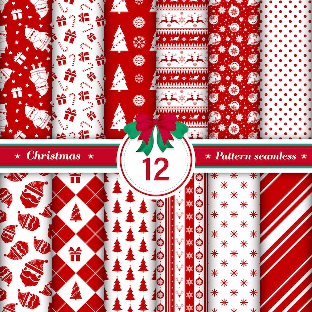 Set van 12 merry christmas-patroon naadloos.