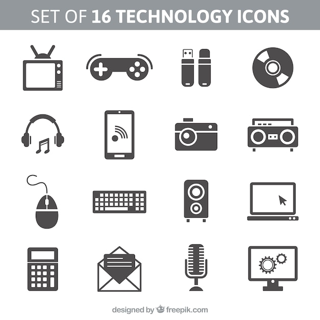 Gratis vector set van 16 iconen technologie