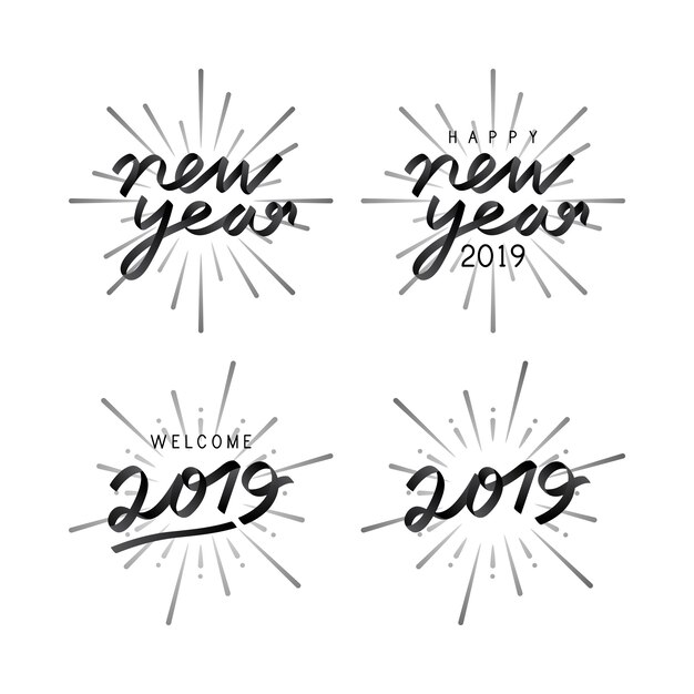 Set van 2019 nieuwjaarsviering badge vectoren