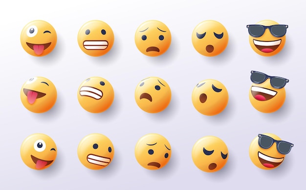 Set van 3d-emoji in ontwerp met verschillende gezichtspunten