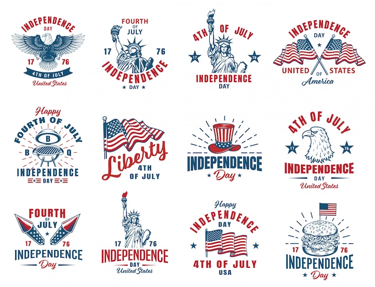 Gratis Vector set van 4 juli embleem