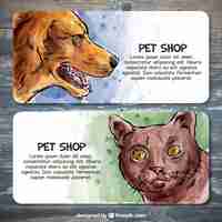 Gratis vector set van aquarel banners voor een dierenwinkel