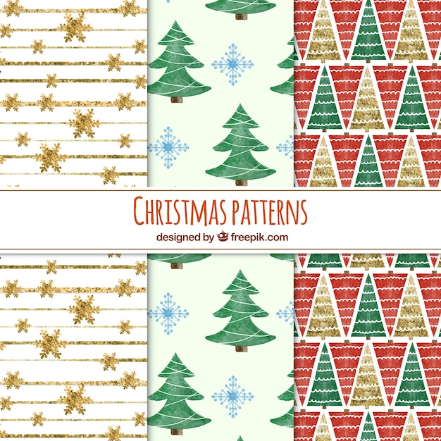 Gratis vector set van aquarel kerstpatronen