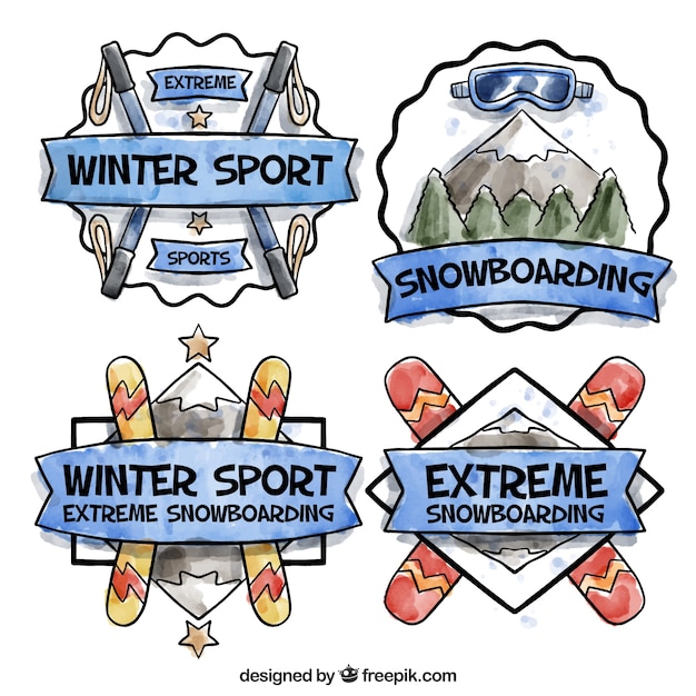 Gratis vector set van aquarel sport stickers