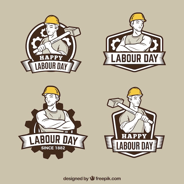 Gratis vector set van arbeid dag badges in vintage stijl