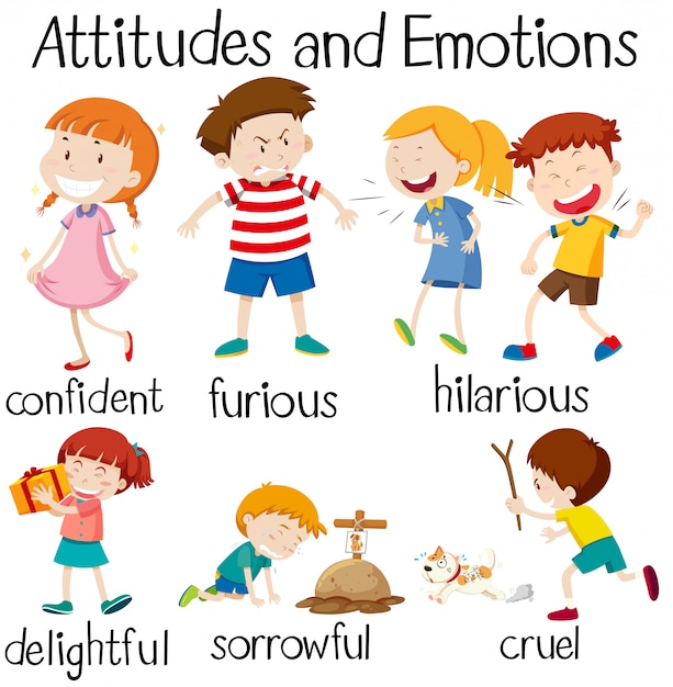 Gratis vector set van attitudes en emoties van kinderen