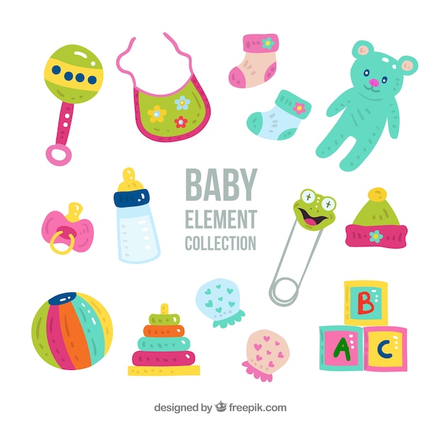 Gratis vector set van baby elementen in de hand getrokken stijl