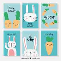Gratis vector set van baby-kaarten met leuke cartoons