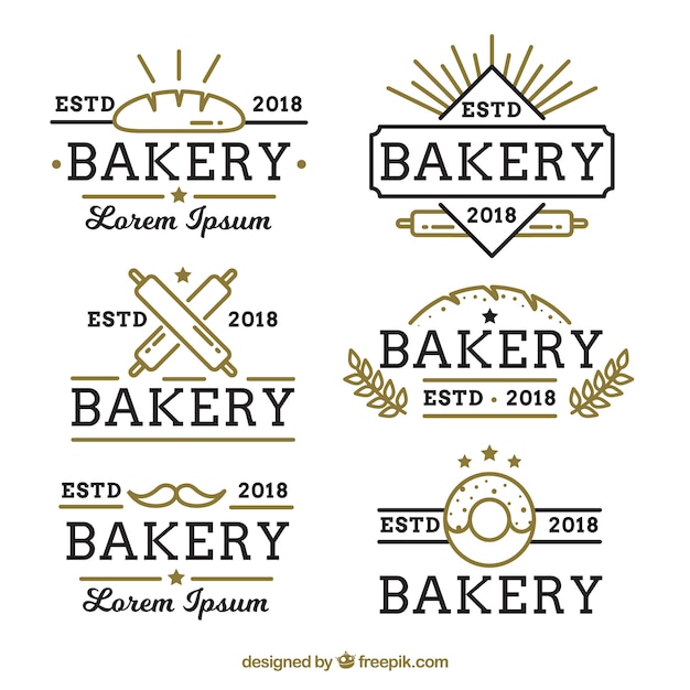 Gratis vector set van bakkerij logo's in vlakke stijl