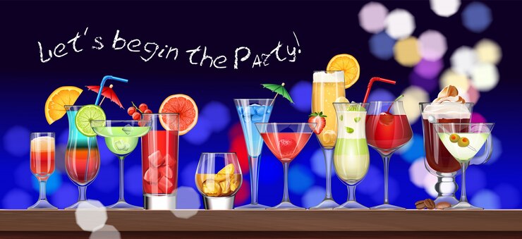 Gratis Vector set van bestek en glazen met cocktail
