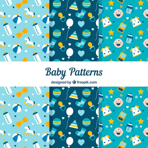 Gratis vector set van blauwe baby patronen