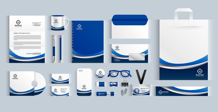 Gratis Vector set van blauwe bedrijfspapieren sjabloon voor zakelijke presentatie