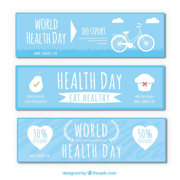 Gratis vector set van blauwe gezondheid werelddag banners