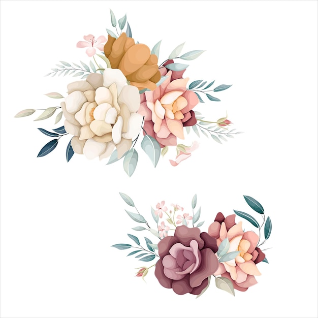 Set van bloemarrangementen bloem en bladeren bloemige illustratie voor labelverzameling
