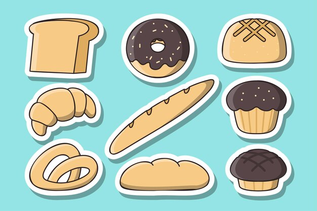 Set van brood en bakkerij in cartoon-stijl vector