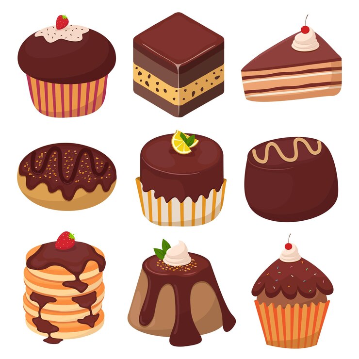 Gratis Vector set van brood en bakkerij in cartoon-stijl vector
