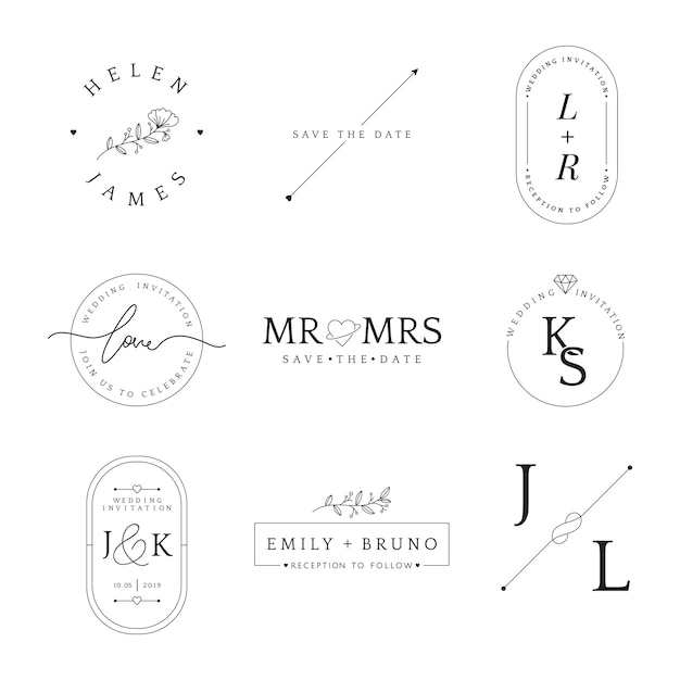 Set van bruiloft uitnodiging badge ontwerp vector