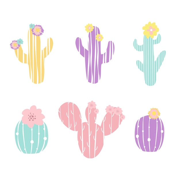 set van cactus in pastelkleuren
