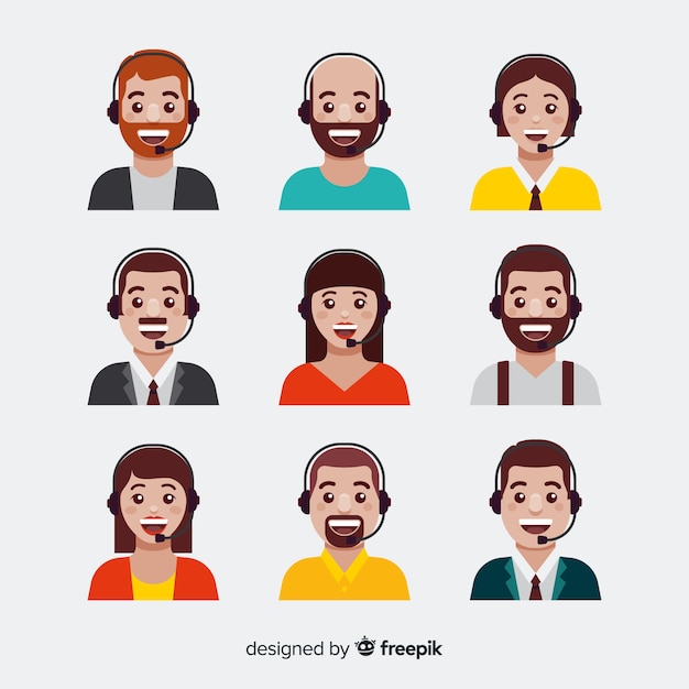 Set van callcenter-avatars in vlakke stijl