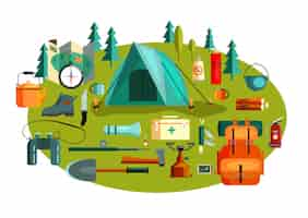 Gratis vector set van camping gereedschappen en apparatuur