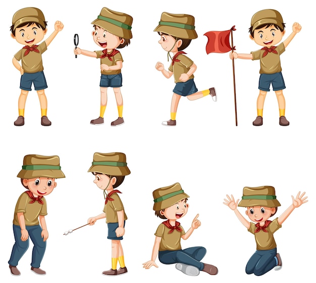 Gratis vector set van camping kids stripfiguur