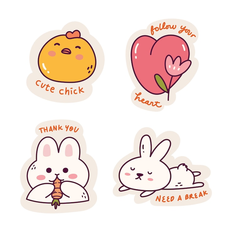 Gratis Vector set van cartoon kawaii sticker doodle