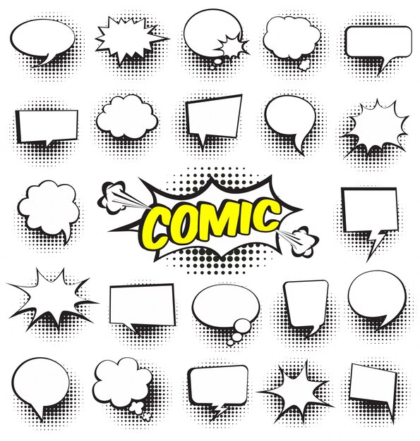 Set van cartoon strips speech bubbles Lege dialoog wolken