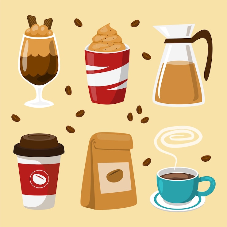 Gratis Vector set van chocolade desserts en drankjes cheesecake milkshakes ijs en warme chocolademelk op witte achtergrond
