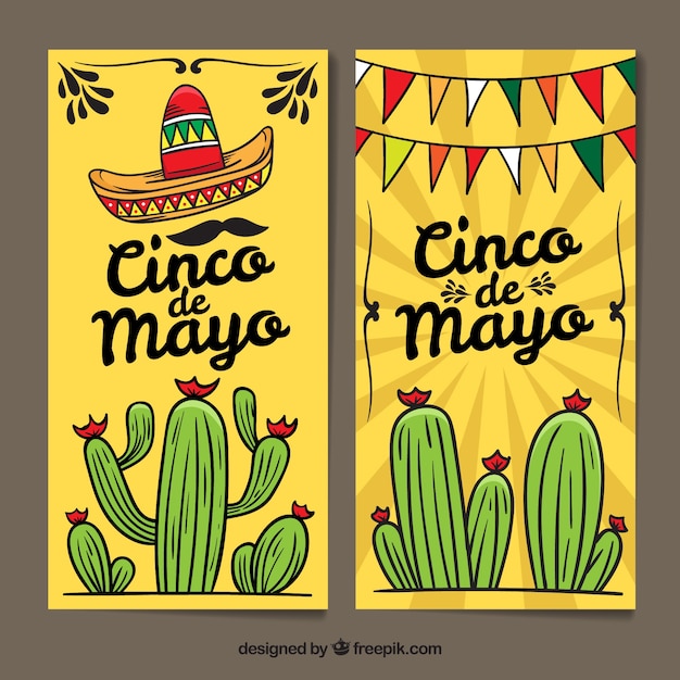 Gratis vector set van cinco de mayo banners met mexicaanse elementen