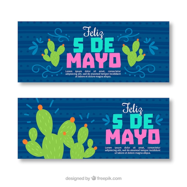 Gratis vector set van cinco de mayo banners met traditionele mexicaanse elementen