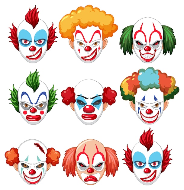 Gratis vector set van clown gezichtsuitdrukking