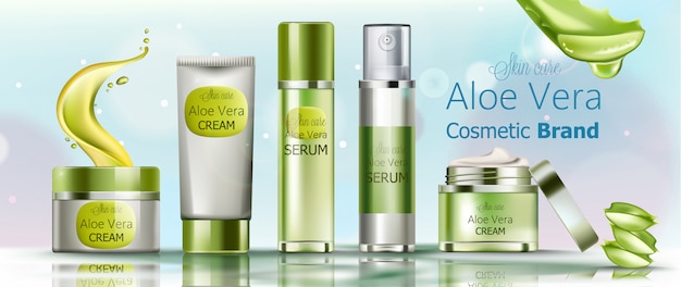 Set van crème en serum cosmetica voor huidverzorging. Cosmetica merk aloë vera