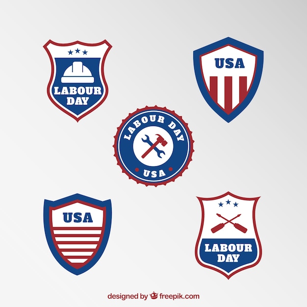 Gratis vector set van dag van de arbeid badges in vlakke stijl