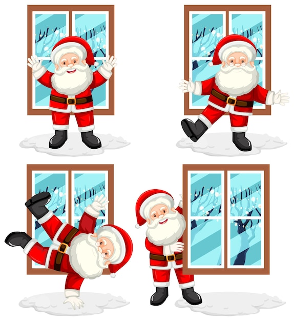 Gratis vector set van de kerstman bij het glazen raam