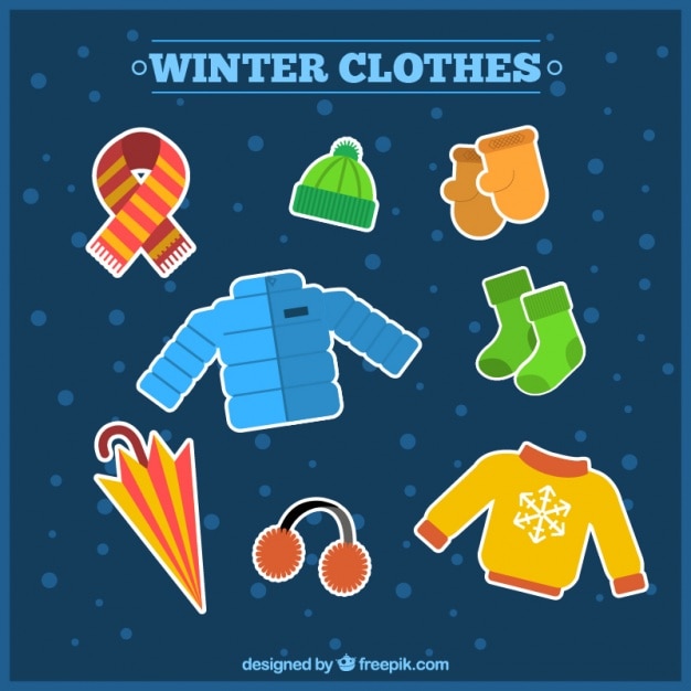 Set van de winter kleding en accessoires stickers