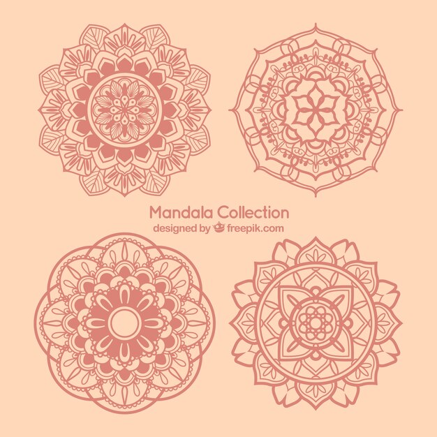 Set van decoratieve getrokken roze kant mandala