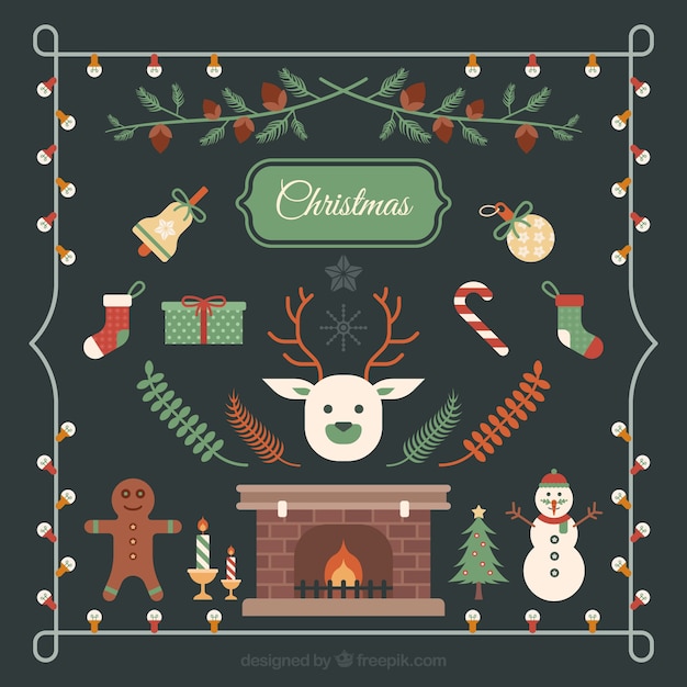 Gratis vector set van decoratieve vintage kerst elementen