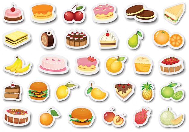 Set van dessert en fruit sticker