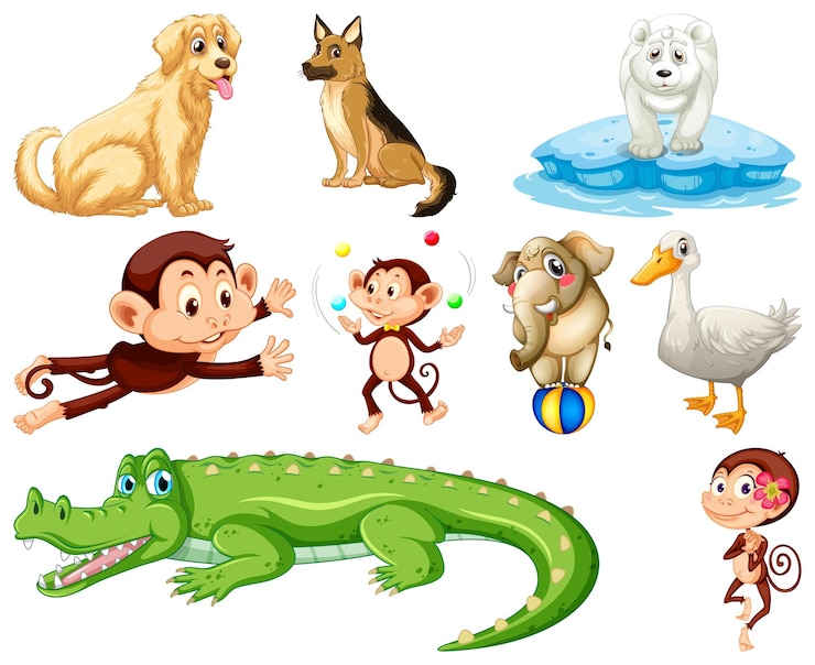 Gratis Vector set van dieren cartoon personage