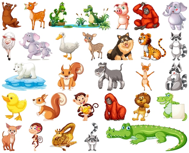 Set van dierlijke stripfiguren