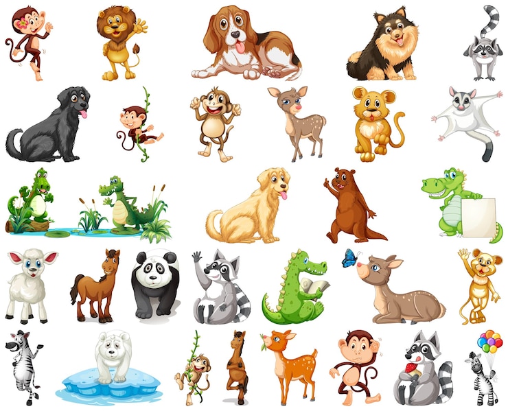 Gratis Vector set van dierlijke stripfiguren