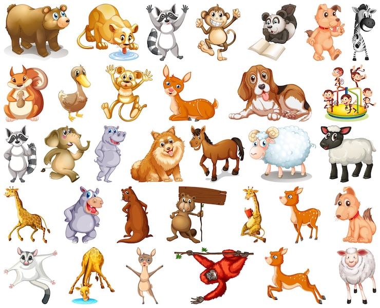 Gratis Vector set van dierlijke stripfiguur