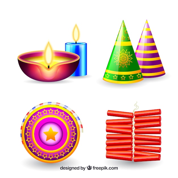 Gratis vector set van diwali decoratieve elementen