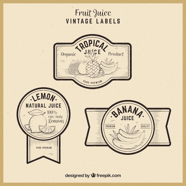 Gratis vector set van drie fruit labels in vintage stijl