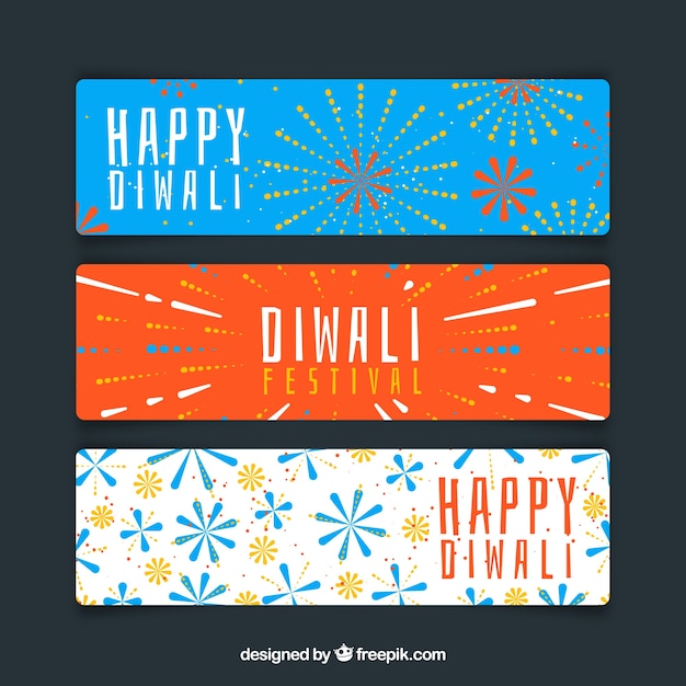 Gratis vector set van drie kleurrijke diwali banners