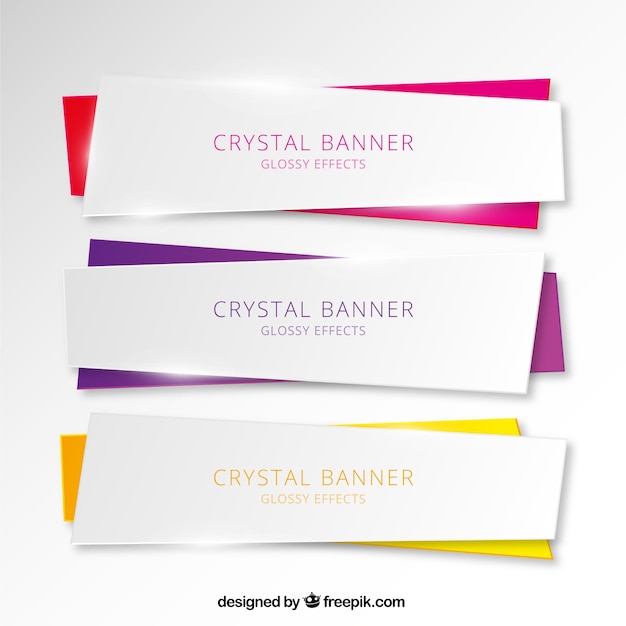 Gratis vector set van drie kristallen banners