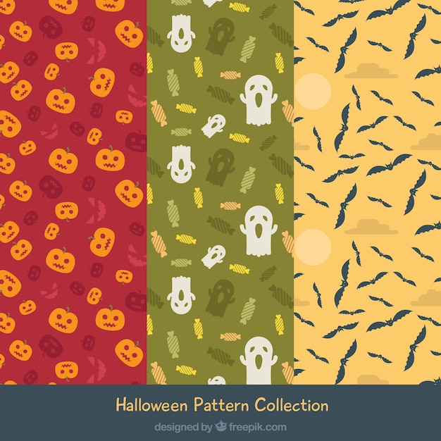 Set van drie patronen met spoken en andere halloween elementen